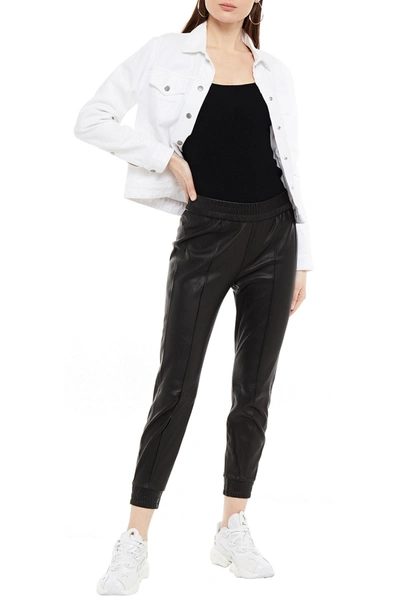 Sprwmn Stretch-leather Track Trousers In Black