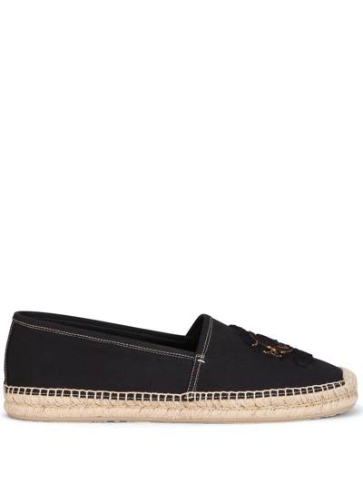 Dolce & Gabbana Canvas Espadrilles With Embroidered Patch In Black