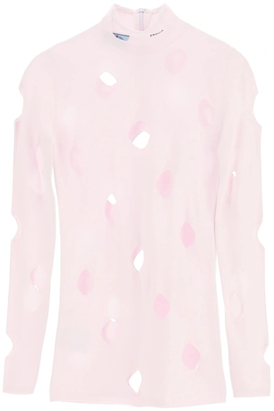 Prada Viscose Sweater With Holes In Cipria (pink)