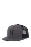 Hurley Icon Solid Flat Trucker Baseball Cap In Black Pigment