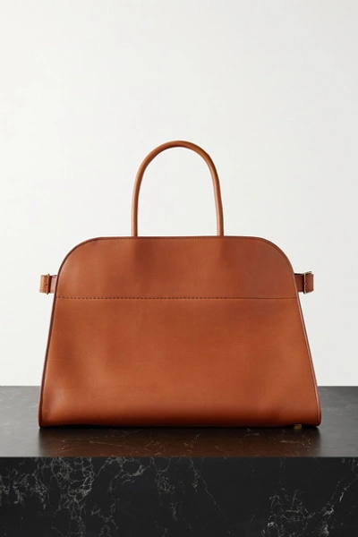 The Row Margaux 15 Buckled Leather Tote In Tan