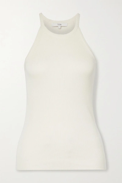 Tibi Ribbed Cotton And Modal-blend Tank In White