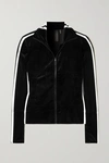 Norma Kamali Striped Webbing-trimmed Stretch-velvet Track Jacket In Black