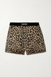 TOM FORD VELVET-TRIMMED LEOPARD-PRINT SILK-BLEND SATIN SHORTS