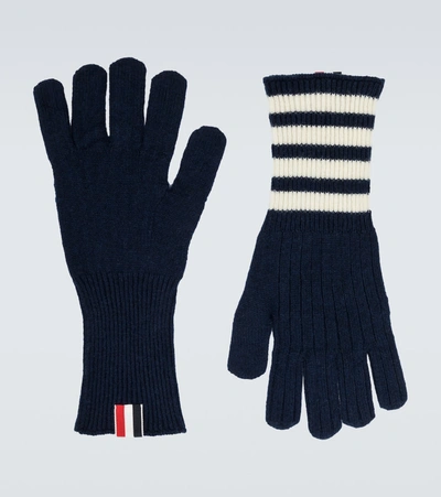 Thom Browne 4-bar Cashmere Gloves In Blue