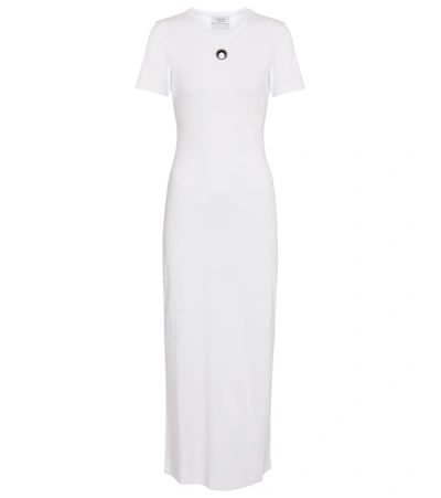 Marine Serre Ribbed Midi Dress Round Neckline In White