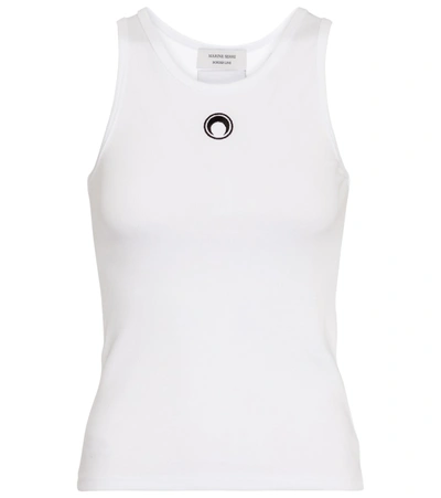 Marine Serre White Moon Logo Ribbed Jersey Tank Top In Gray