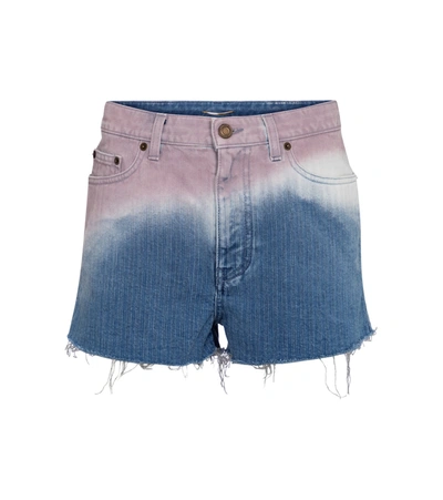 Saint Laurent Fringed Edge Detail Classic Denim Shorts In Multi-colour