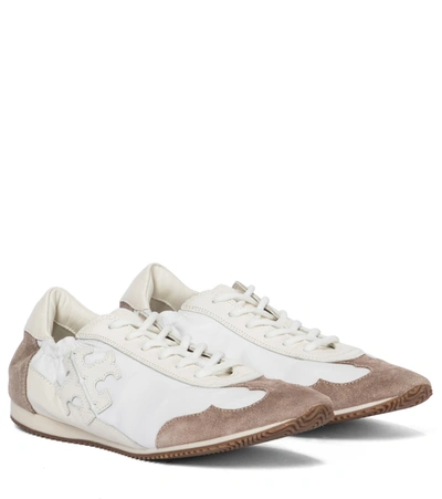 Tory Burch Vintage Suede-trimmed Sneakers In White,beige