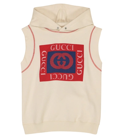 Gucci Kids' Logo印花无袖连帽衫 In White