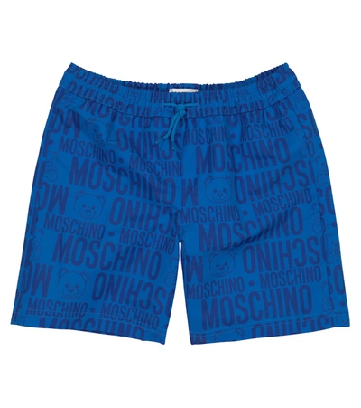 Moschino Kids' Teddy Bear Logo印花泳裤 In Blue