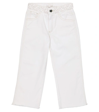 Chloé Kids' Braided-edge Mid-rise Straight-leg Jeans In White