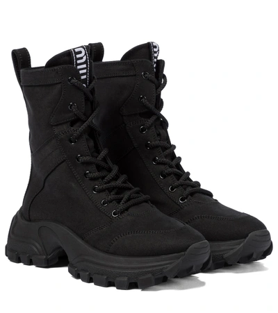 Miu Miu Lace-up Combat Boots In Black