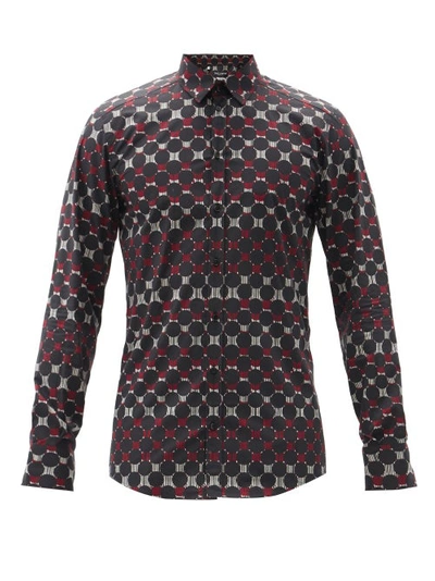 Dolce & Gabbana Geometric Print Stretch Cotton Shirt In Multicolour