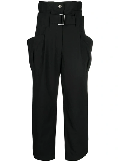 Kenzo Paperbag-waist Cropped Trousers In Black