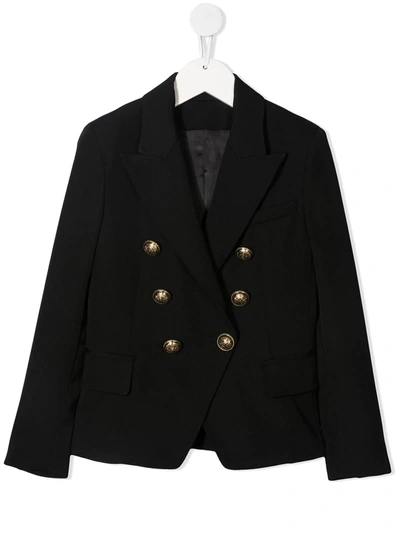 Balmain Kids Black Double-breasted Blazer With Golden Buttons In Black 1