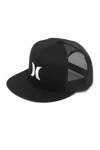 Hurley Icon Solid Flat Trucker Baseball Cap In Black/black