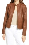 Cole Haan Double Face Zip Front Leather Jacket In Hickory