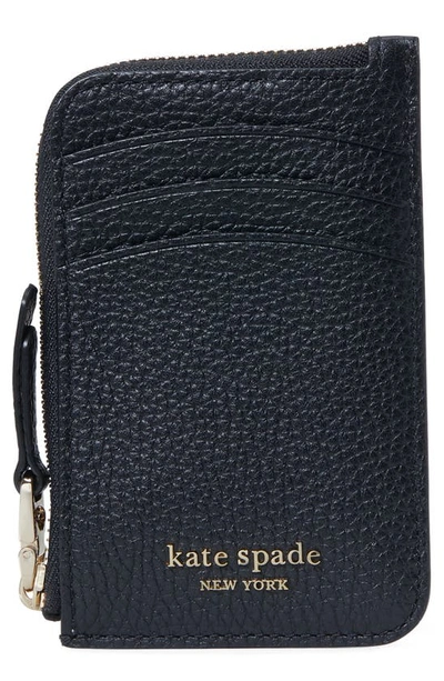 Kate Spade Roulette Leather Zip Cardholder In Black