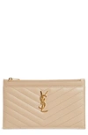 Saint Laurent Monogram Quilted Textured-leather Pouch In Dark Beige