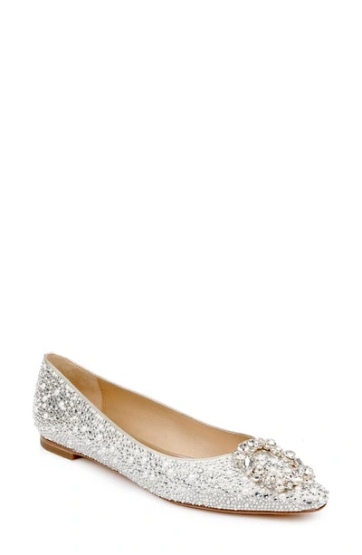 Badgley Mischka Women's Ronda Snip Toe Crystal & Pearl Embellished Satin Flats In Ivory Saitn