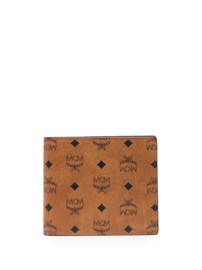 Mcm Bifold Wallet With Card Case In Visetos Original In Cognac
