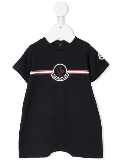 Moncler Blue Romper For Babyboy With Logo In Navy