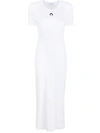 Marine Serre Ribbed Midi Dress Round Neckline In White
