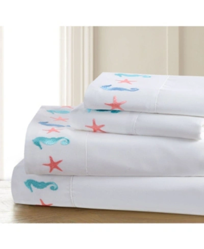 Universal Home Fashions Seaside Resort Under The Sea Embroidered Sheet Set Twin Bedding In White