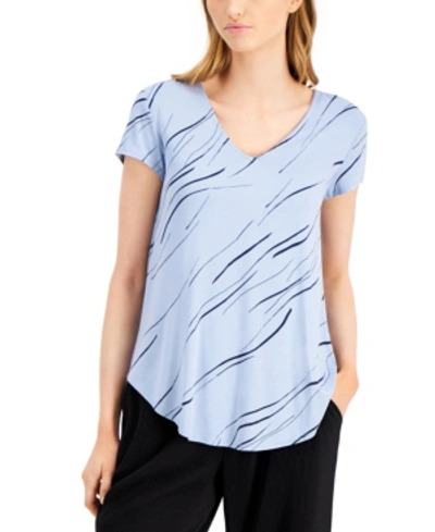 Alfani Printed V-neck T-shirt, Created For Macy's In Black Linear Breeze