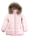 TOMMY HILFIGER LITTLE GIRLS PUFFER JACKET WITH FAUX-FUR HOOD