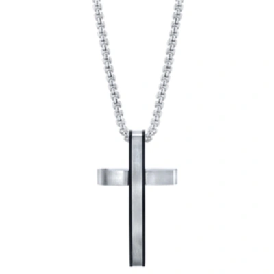 He Rocks Modern Cross 24" Pendant Necklace In Stainless Steel In Silver