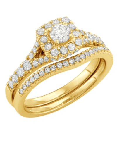 Macy's Diamond Halo Bridal Set (1 Ct. T.w.) In 14k Yellow Or White Gold In Yellow Gold