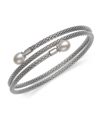 Macy's Cultured Freshwater Pearl (7-8 Mm) Flex Wrap Bracelet In Sterling Silver In White
