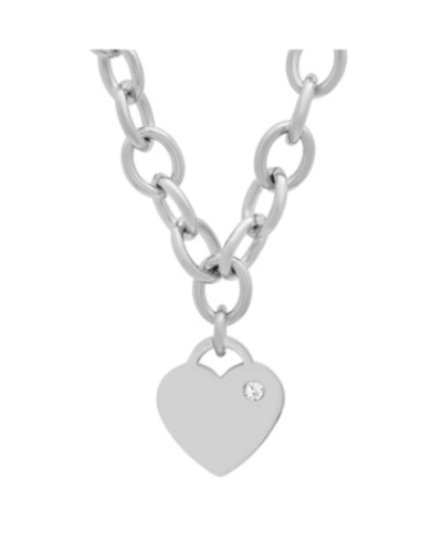 Steeltime Ladies Stainless Steel Heart Charm Necklace In Silver-plated