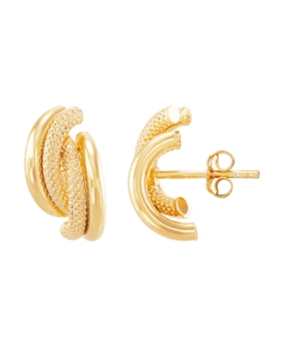 Italian Gold Polished Hollow 4 Row Curve J Hoop Stud Earrings In 10k Yellow Gold