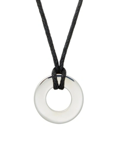 Eve's Jewelry Men's Black Cord Circle Pendant Necklace In Silver-tone