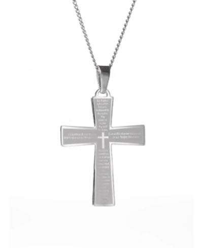 Eve's Jewelry Men's Lords Prayer Cross Pendant Necklace In Silver