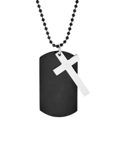 Eve's Jewelry Men's Black Plate Stainless Steel Dog Tag With Cross Necklace