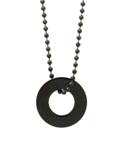Eve's Jewelry Men's Black Plated Stainless Steel Circle Pendant Necklace