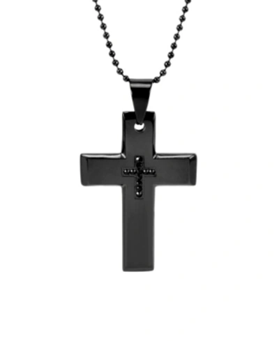 Eve's Jewelry Men's Black Plate Stainless Steel Cross Necklace