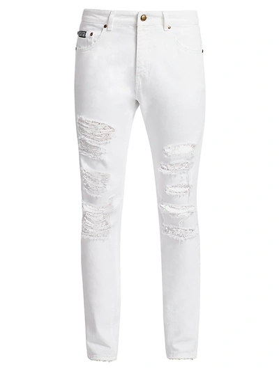 Versace Jeans Couture Men's Distressed Tapered Jeans In White