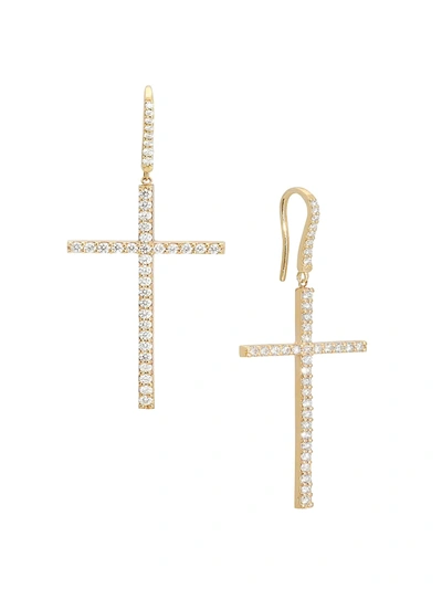 Lana Jewelry Women's Flawless 14k Yellow Gold & Diamond Cross Linear Earrings