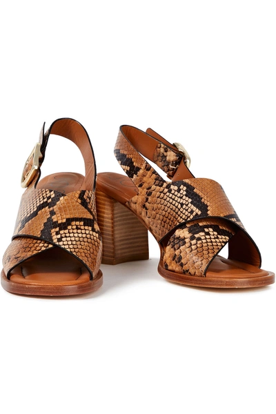 Joseph Fadham Snake-effect Leather Slingback Sandals In Tan