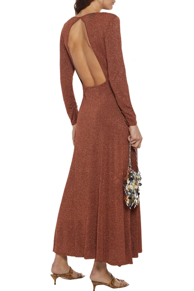 Rixo London Monica Open-back Metallic Stretch-knit Maxi Dress In Brown