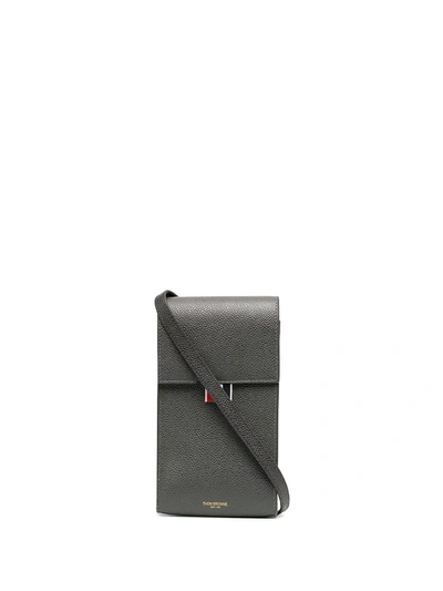 Thom Browne Pebbled Calf Leather Phone Holder In Grey