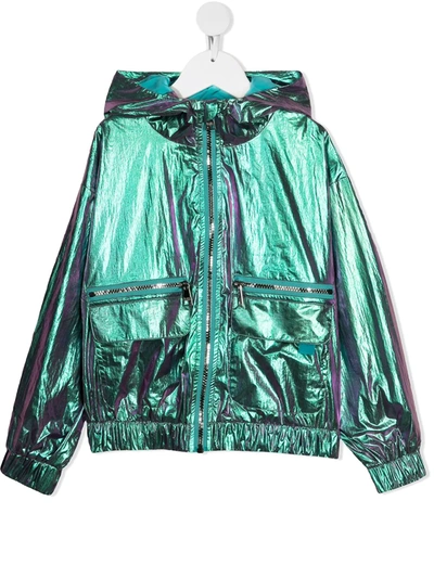 Karl Lagerfeld Kids' Irridescent Hooded Windbreaker In Grigio Chiaro