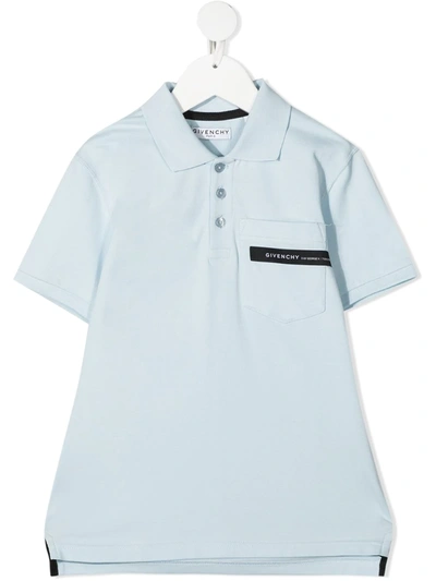 Givenchy Kids' Logo-tape Short-sleeve Polo Shirt In Blue