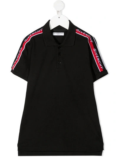 Givenchy Kids' Boy's Logo-tape Short-sleeve Polo Shirt In Black