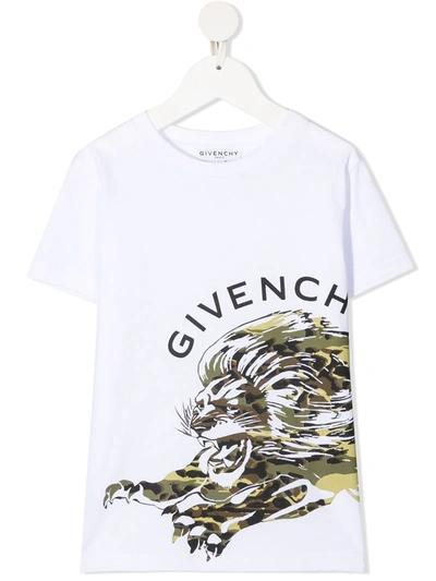 Givenchy Kids' Tiger Print Cotton T-shirt In Blue